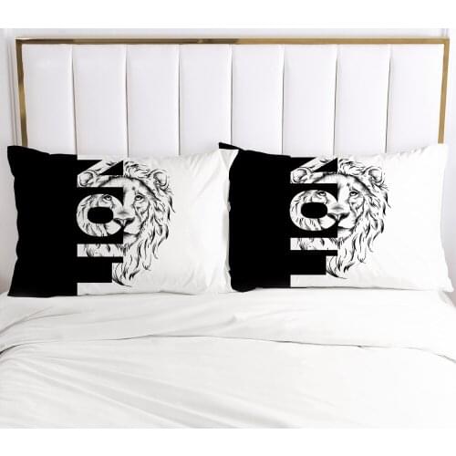 2PCS 3D Pillow Cover 70x70 50x75 Nordic Decoration Throw Pillow Cases Bedding PillowCase Black and white lion