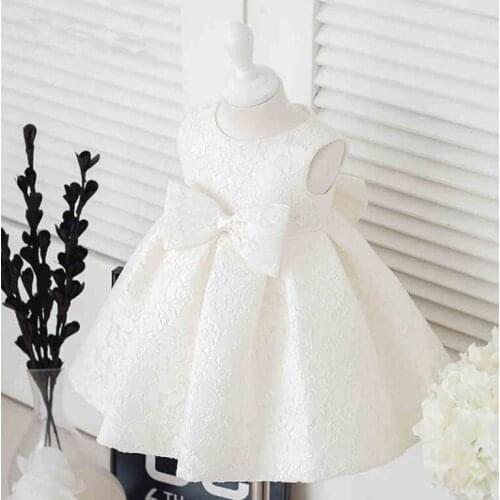 Elegant White Girl Summer Dresses for Wedding Flower Girl Dress Party Princess Baby Girl Birthday Dress with Big Bow 2-12T