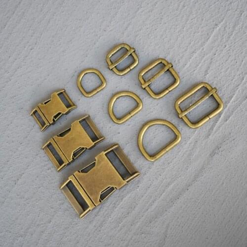 20 Sets 15/20/25mm Bronze Webbing Metal Hardware Slider D Ring Release Belt Buckle For Dog Collar Paracord Sewing Accessory