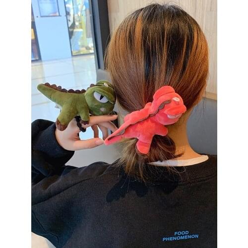 Cartoon Dinosaur Hair Accessories Elastic Hair Bands For Girls Monster Dinosaur Dolls Hair Ties Cosplay Fluff Headband Wholesale