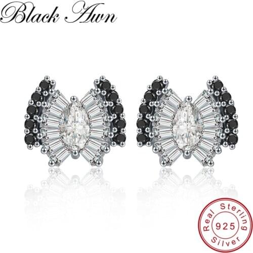 [BLACK AWN] Wedding Stud Earrings for Women Genuine 925 Sterling Silver Jewelry Butterfly Boucle D'oreille Brincos I043