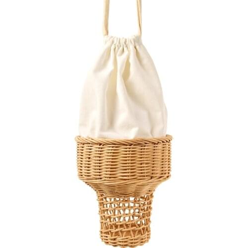 Handmade Ice Cream Straw Bag Cute Weave Ice Cream Shape Rattan Shoulder Beach Bag Purse Clutch Wallet