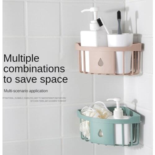 Triangle Wall Hanging Shelf Hang in Corner Store Toiletries Brushes Hollow Design Drain Quickly Keep Dry and Clean