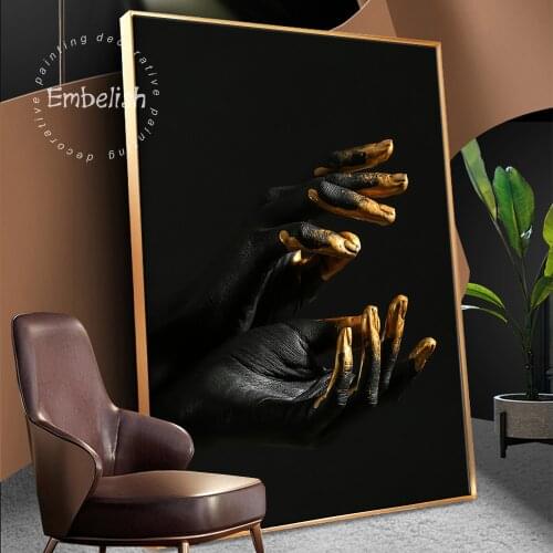 Embelish 1 Pieces Black African Woman Hands With Golden Fingers Hot HD Canvas Paintings For Living Room Home Decor Wall Pictures