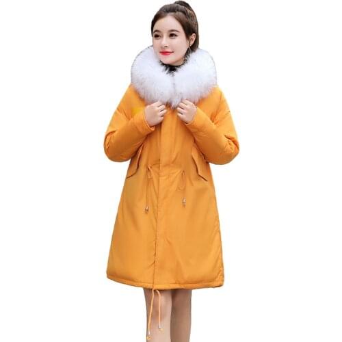 2019 New Big Fur Collar Winter Coat Long Female Jacket Hooded Parka Warm Women Down Cotton Wadded Ladies Womens Jacket M293