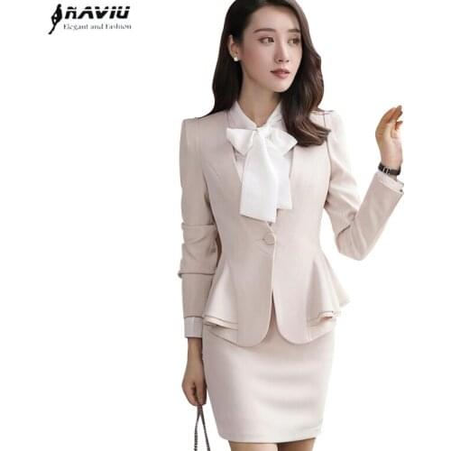 New Autumn Winter Women Skirt Suits Elegant Business Formal Long Sleeve Hem Ruffles Office Ladies Plus Size Work Uniforms