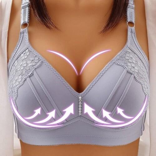 Women Fashion Plus Size Soft Full Cup Gathered Adjustment Bra Lace Sexy Thin Bra push up High Quality Comfortable Underwear