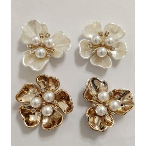 10 PCS 38mm Acrylic Alloy Imitation Shell White Pearl Flowers For Earring Clothing Hair Accessories DIY Jewelry Making