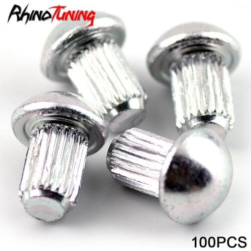 100pcs Universal Wheel Rivets Nuts Metal ZSD10 Rims Alloy Studs Lip Chrome Silver
