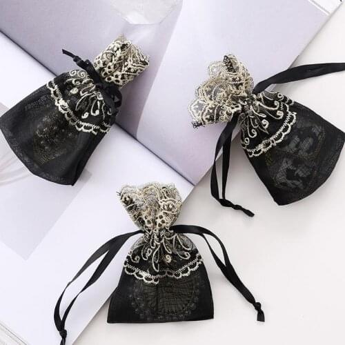 10x14cm black and gold lace flowers jewelry storage bags polyester bags gift packaging supplies sweet bags for weddings