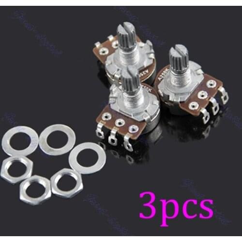 3pcs A250k Potentiometer Splined Pot Electric Guitar Bass Effect Amp Tone Volume 10mm Shaft Parts