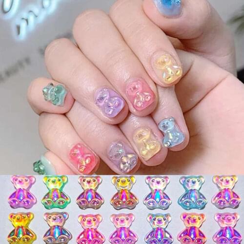 3D Cartoon Crystal Bear Nail Art Rhinestone Accessories Crystal Gems Manicure Candy Color Bear Nail Art Decorations Nail Jewelry
