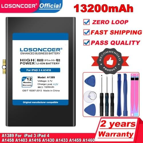 LOSONCOER 13200mAh A1389 Battery for iPad 3/4 iPad 4 A1458 A1403 A1416 A1430 A1433 A1459 A1460 A1389 Series Tablet Battery