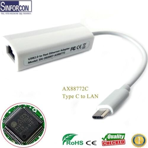 AX88772 TYPE C USB to RJ45 Cellular Phone Ethernet LAN Cable 100M mobile ethernet adapter white color free driver