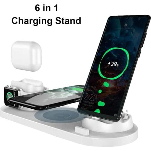 6 IN 1 Fast Wireless Charger For iPhone 12 Pro Max Mini Xiaomi Samsung Huawei Apple Watch/AirPods 2 Foldable QI Charging Dock
