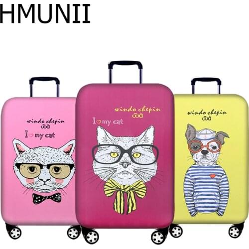 HMUNII Cute 3D Cat Dog Pattern Luggage Cover 18-32 inch Suitcase Elastic Protection Covers Trolley Dust Case Travel Accessories