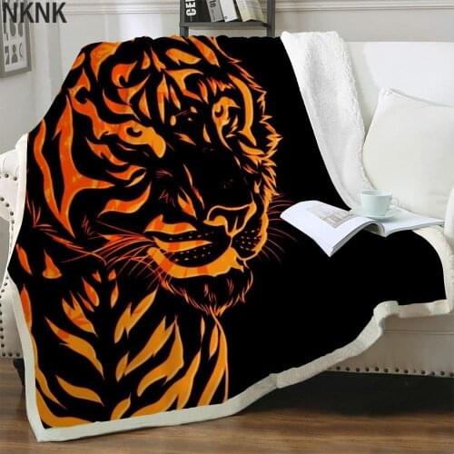 NKNK Brank Tiger Blanket Animal Bedding Throw Black Plush Throw Blanket Psychedelic Blankets for beds Sherpa Blanket Print