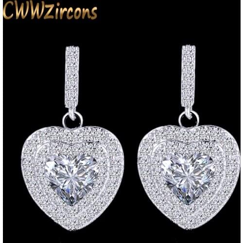 CWWZircons Trendy Micro Paved Cubic Zirconia Stones Dangle Drop Romantic Love Earrings Fashion Sterling Silver 925 Jewelry CZ385