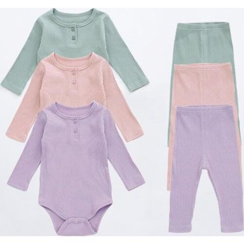 0-2Y Newborn Baby Girl Boy Clothes Set Autumn Spring Long Sleeve Cotton Rompers and Pants Suit Home Wear Cute Baby Outfit