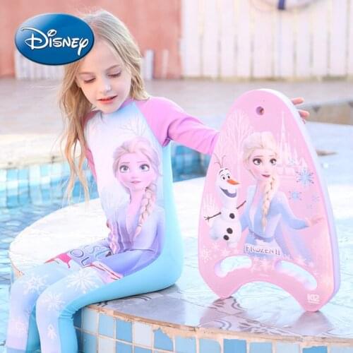 Disney Frozen Aisha Princess Childrens Swimsuit Girls' Trousers Swimwear Long Sleeve Quick-drying One-piece Sunscreen Swimsuit
