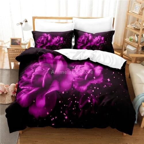Purple Flower Bedding Set Fantasy Fashion 3D Print Comforter Luxury Queen King Single Size Duvet Cover Set Home Textile Decor