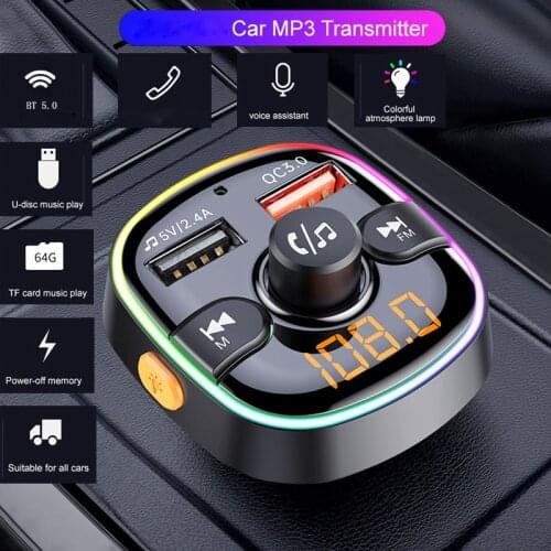 FM Transmitter Wireless Bluetooth-compatible 5.0 Handsfree Car MP3 Player Car Kit FM Modulator Dual USB Charger RGB light