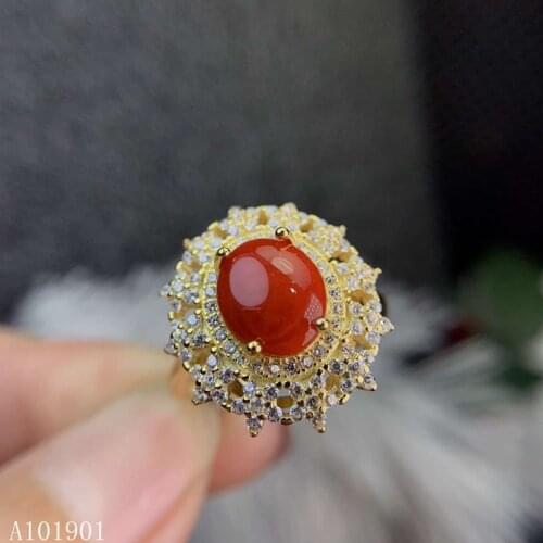 KJJEAXCMY boutique jewelry 925 Silver-inlaid Natural Red Coral Ruby Girl Ring Support Detection