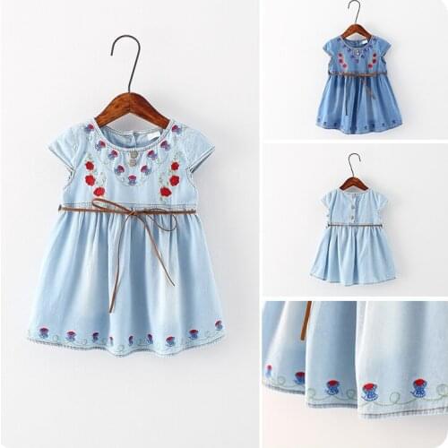 Korean Childrens Garment 2016 Spring Summer New Style Girl Embroidery Chalaza Cowboy Dress Girl Baby A Doll Jacket