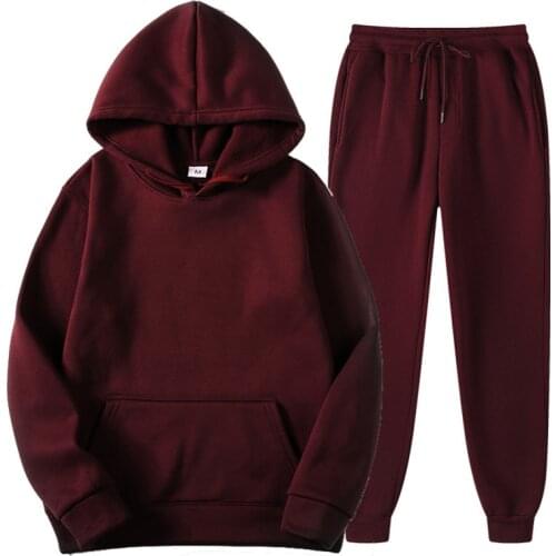 Tracksuit Men Fashion Hoodies Men Suits Solid Sets Men Sweatshirts+Sweatpants Spring Autumn Fleece Hooded Pullover 2 Pieces Set