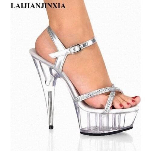 LAIJIANJINXIA Summer womens silver 15 cm high heel sandals simulation leather heels for sexy nightclub shoes womens shoes