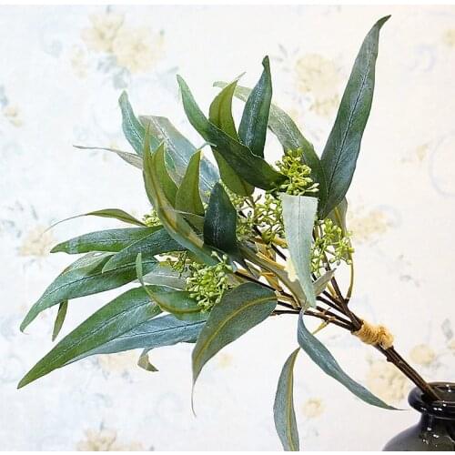 5Pcs/bundle curved eucalyptus leaves with fruit home decoration greens fake plants artificial flower arrangement supplies wreath