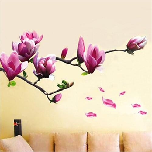 Fashion Magnolia Blossoms Sticker Wall Sticker Removable Hall Wall Paper Paste Flowers DIY Home Bedroom QB877325