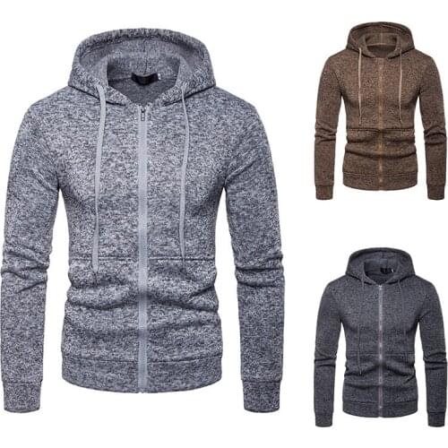 Mens Hooded Sweatshirt Long Sleeve Solid Color Zipper Cardigan Jacket Hoodies Casual Trendy Sweatshirt Coat