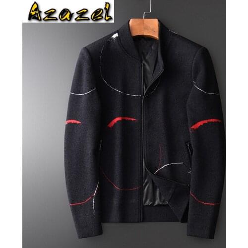 Azazel Stand Collar Mens Jackets Luxury Knitted Jacquard Mens Jackets And Coats Autumn And Winter Slim Fit Male Coats Plus Size