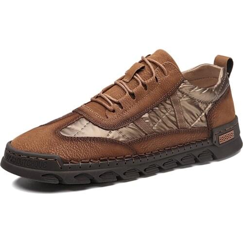 2021 New Arrivals Thick Sole Trendy Mens Shoes Retro Youth High Quality Leather Board Shoes Handmade Non-slip Designer Sneakers