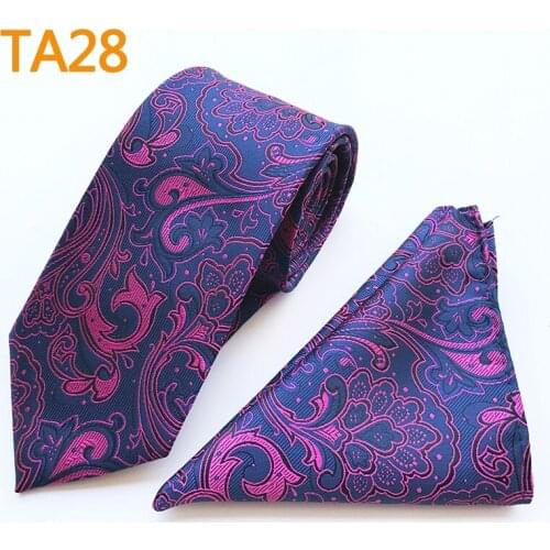 Mens Ties Set Purple Floral Necktie Pocket Square for Wedding Party