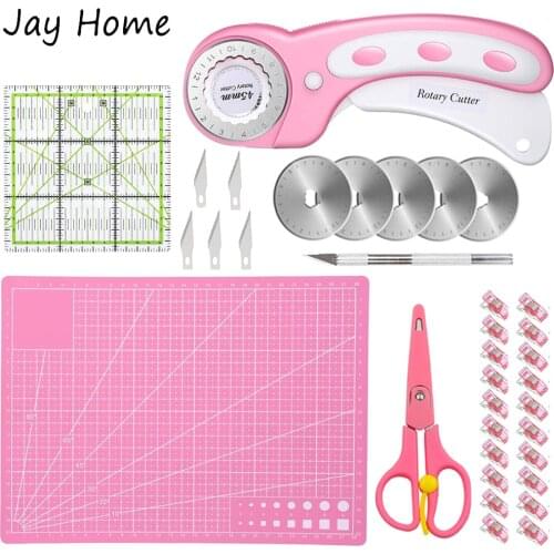 45mm Rotary Cutter Tool Kit with A4 Self Healing Cutting Mat & Patchwork Ruler & Craft Clips & Scissors Leather Sewing Craft