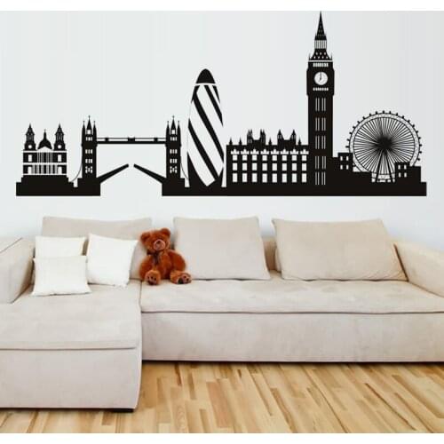 England London Flower Wall Decal London Skyline Wall Sticker City Silhouette Living Room Bedroom Office Home Vinyl Art Mural