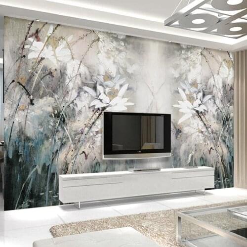 Custom Mural Wallpaper Retro Oil Painting Hand Painted Lotus Flower TV Background Wall Papers Home Decor For Living Room Bedroom