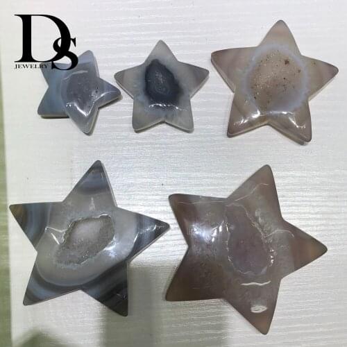 Natural Agate Geode Star Drusy Cluster Crystal Agate Star Jade Quartz Lucky Stars Charms Decoration