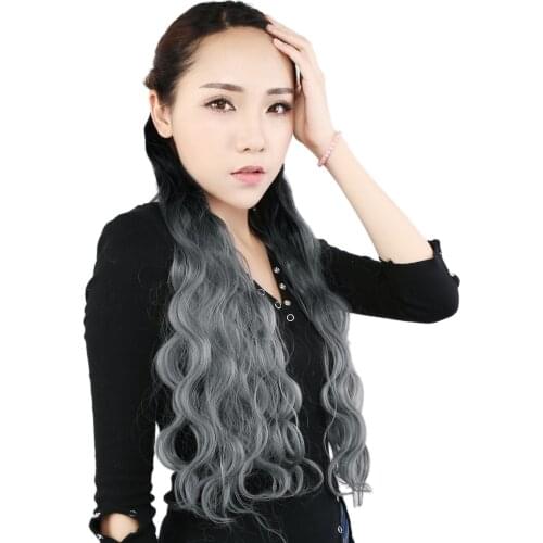Neitsi 24'' 18 Clips 8Pcs/set Wavy Synthetic Ombre Clip In Hair Extension Heat Resistant For Women Colour T-Grey