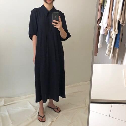 Loose collar plus size New Summer Girls dress Boho party Female Dress solid blue short Sleeve Long Women Dresses Robe Vestido