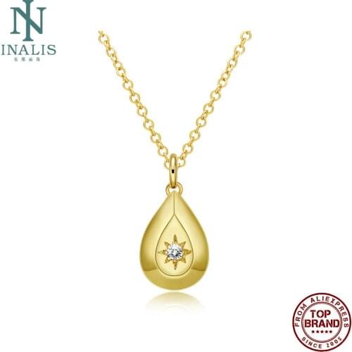 INALIS Water Drop Gold Color Necklaces With White Star Zircon Creativity Pendant Necklace For Women Fit Party Prom Jewelry Gift