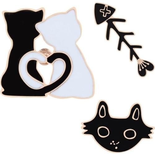 Bag Couple For Women Men Brooch Cartoon Hat Shirts Lapel Pin Badge Animal Scarf Black White Cat Sweater 1PC Skirt Fish Bone