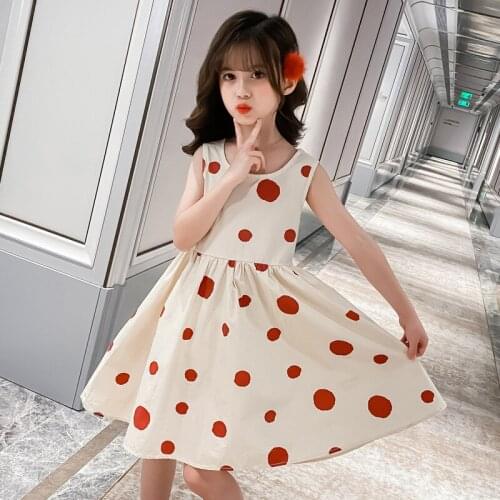 Dress For Girls Fashion Dot Party Dress Girls Sleeveless Slip Back Dress Summer Elegant Kids Dresses For Girls 4 6 8 10 12 Years