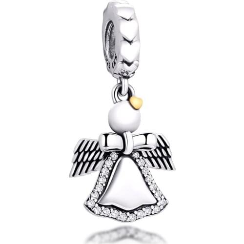 Fits for Pandora Beads Bracelets Angel Wing Bell Dangle Charms 100% 925 Sterling Silver Jewelry Free Shipping