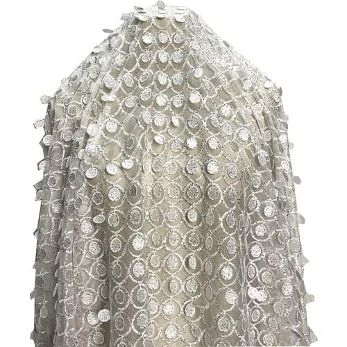 Latest Fashion Design Shimmer Tulle French Lace Fabric 3D Applique Embroideried Bridal White Party Dress 5 Yards KRL-6815