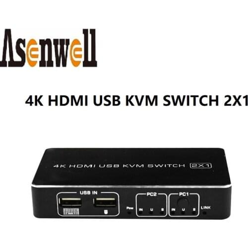 Simple KVM Switch 2x1 HDMI2.0 UHD Switcher Selector Splitter 2 IN 1 Out 4K60Hz USB for PC Sharing Monitor Keyboard Mouse Printer