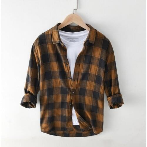 Casual Plaid Shirt For Men 100% Cotton Long Sleeve Leisure Male Apparel Pocket Social Shirt Tops