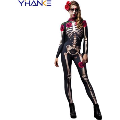 Family Matching Outfit Rose Skeleton Mother Kids Baby Girl Jumpsuit Scary Costume Halloween Roupa Cosplay Party Day of The Dead